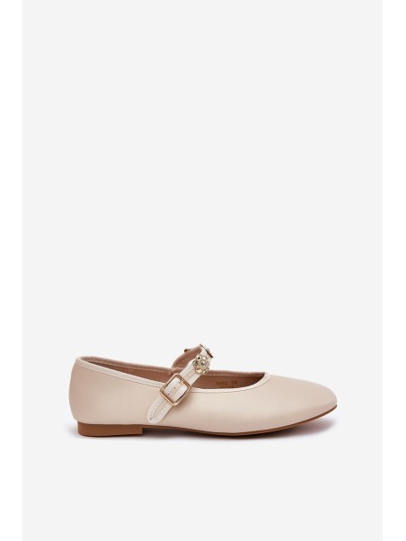 Women's Ballet Flats With Strap And Golden Studs Beige Firicene
