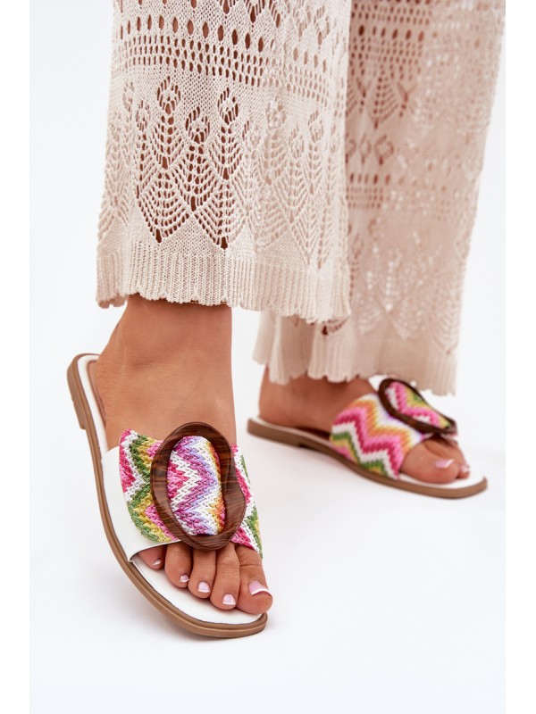 Women's Flat Sandals With Decorative Buckle White Luwam