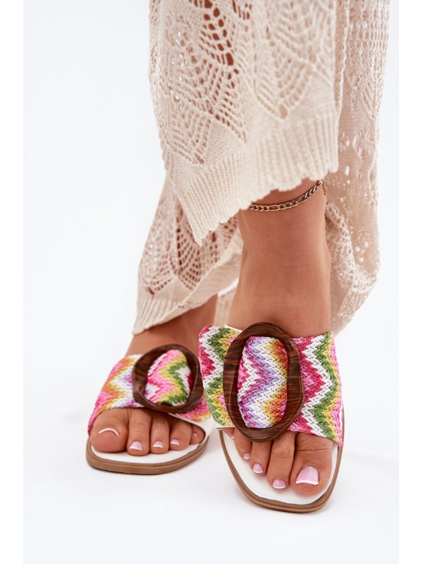 Women's Flat Sandals With Decorative Buckle White Luwam 2