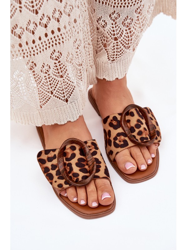 Flat Women's Slippers With Decorative Buckle Leopard Luwam Flat Women's Slippers With Decorative Buckle Leopard Luwam