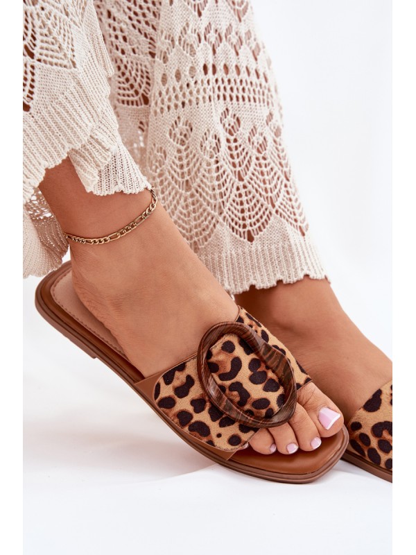 Flat Women's Slippers With Decorative Buckle Leopard Luwam Flat Women's Slippers With Decorative Buckle Leopard Luwam