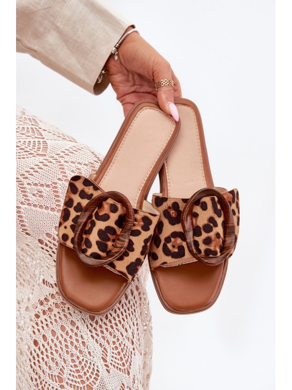 Flat Women's Slippers With Decorative Buckle Leopard Luwam Flat Women's Slippers With Decorative Buckle Leopard Luwam