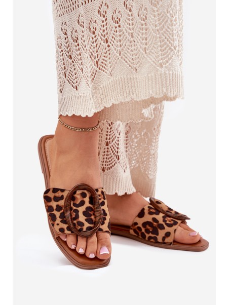 Flat Women's Slippers With Decorative Buckle Leopard Luwam