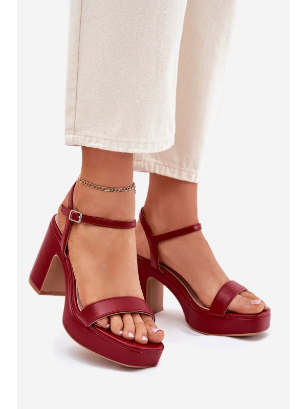 Eco Leather Heeled Sandals Burgundy Lillita