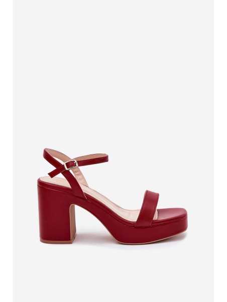 Eco Leather Heeled Sandals Burgundy Lillita