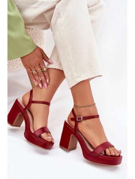 Eco Leather Heeled Sandals Burgundy Lillita