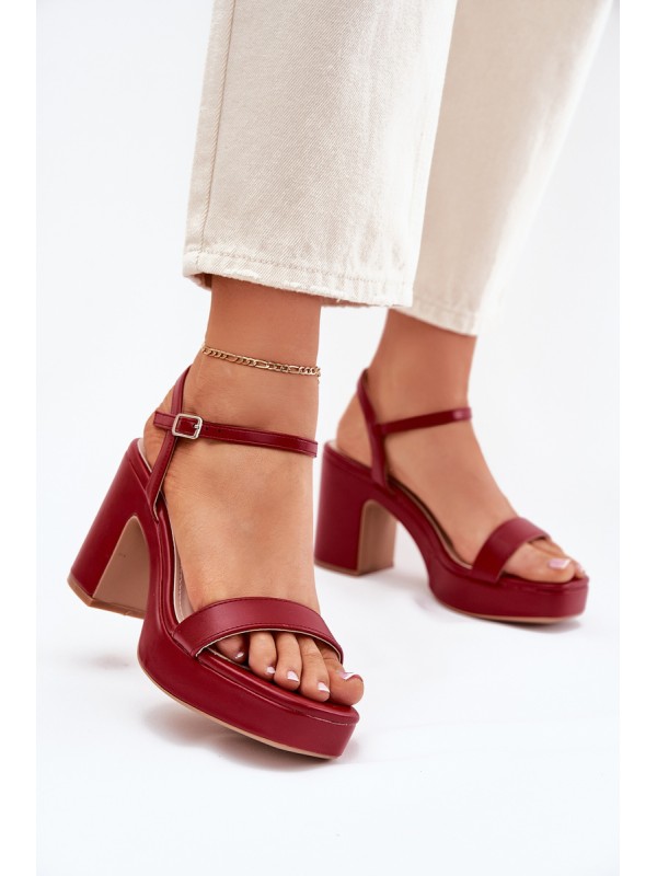 Eco Leather Heeled Sandals Burgundy Lillita