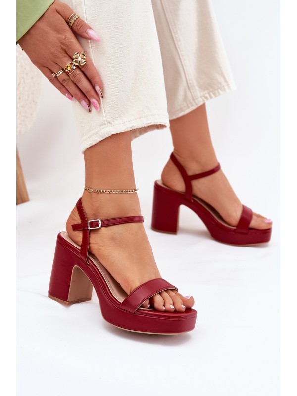 Eco Leather Heeled Sandals Burgundy Lillita