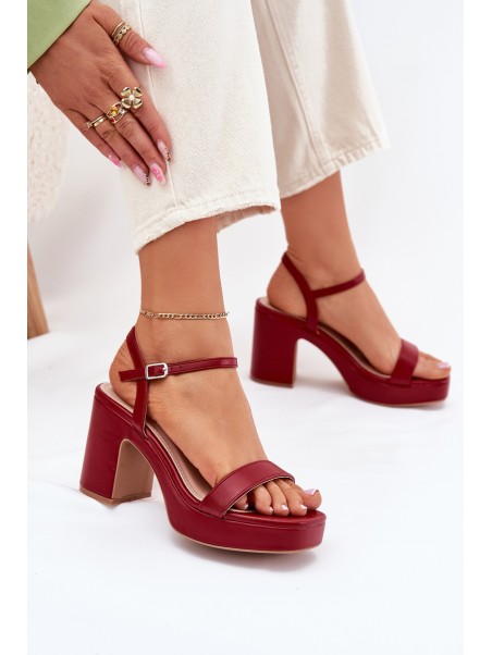 Eco Leather Heeled Sandals Burgundy Lillita