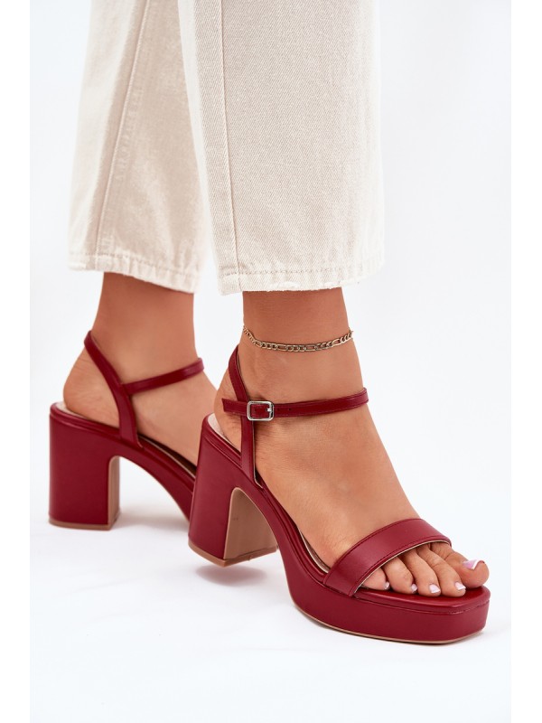 Eco Leather Heeled Sandals Burgundy Lillita