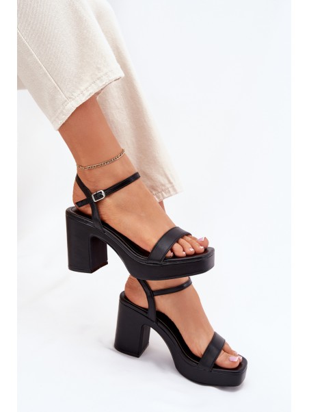 Eco Leather Heeled Sandals Black Lillita