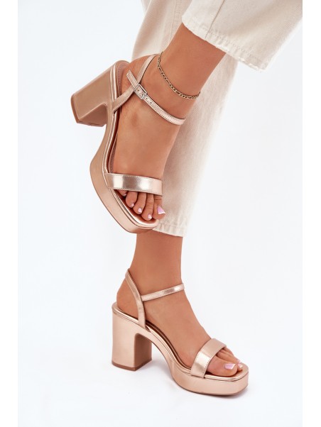 Eco Leather Sandals On Heel Rose Gold Lillita