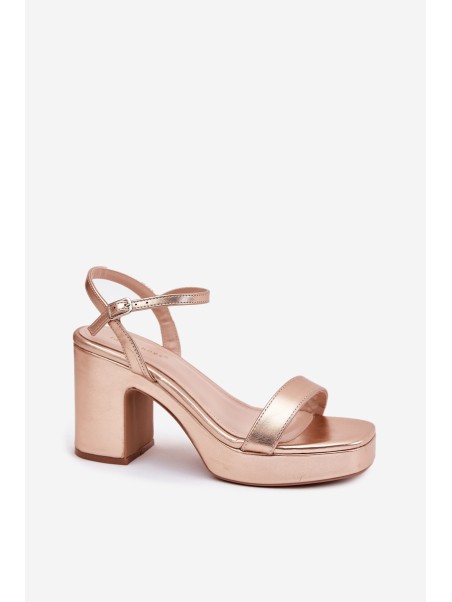 Eco Leather Sandals On Heel Rose Gold Lillita
