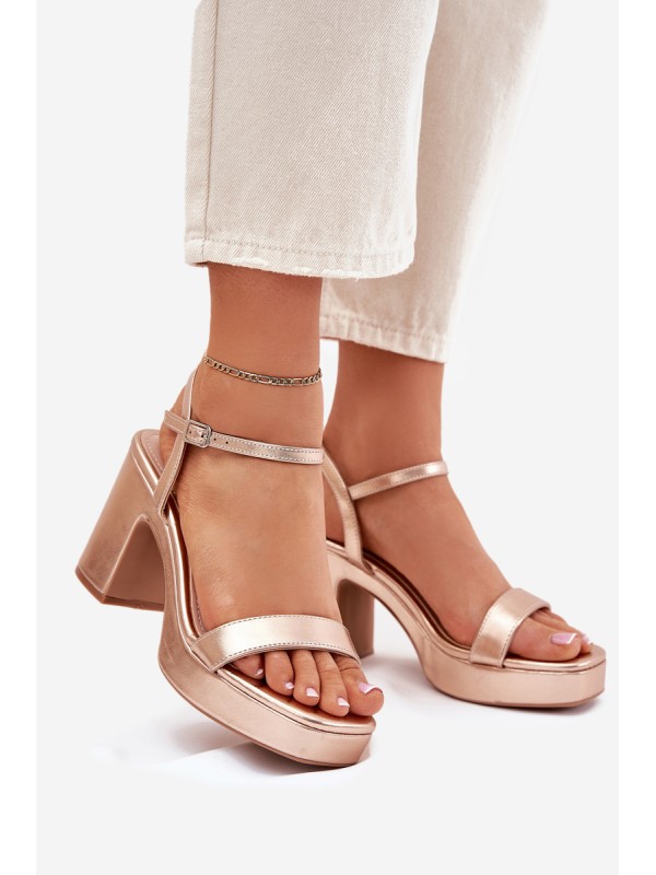 Eco Leather Sandals On Heel Rose Gold Lillita