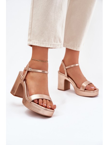 Eco Leather Sandals On Heel Rose Gold Lillita