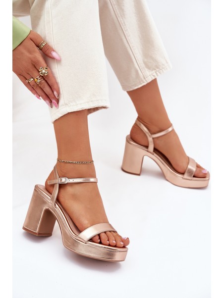 Eco Leather Sandals On Heel Rose Gold Lillita