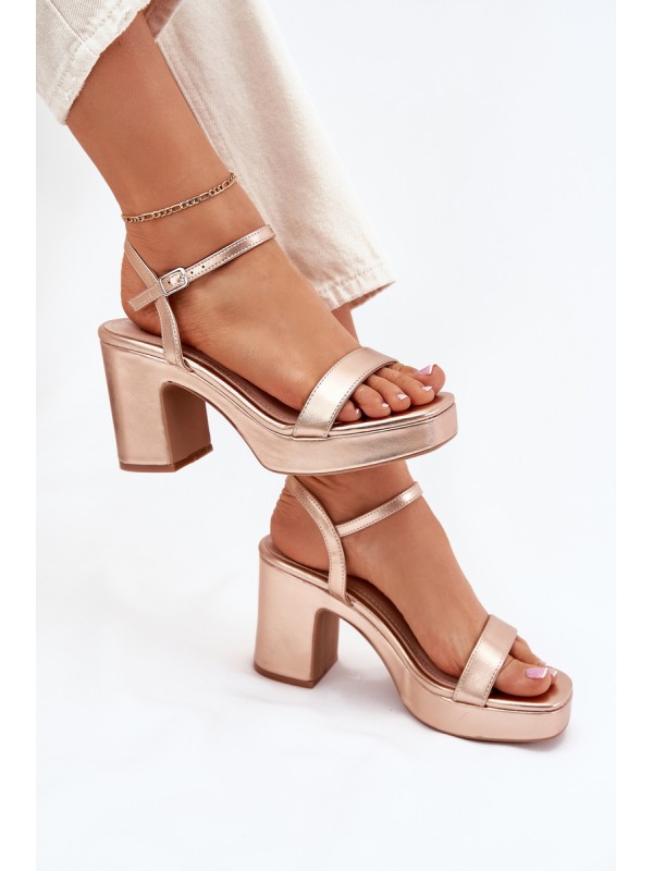 Eco Leather Sandals On Heel Rose Gold Lillita