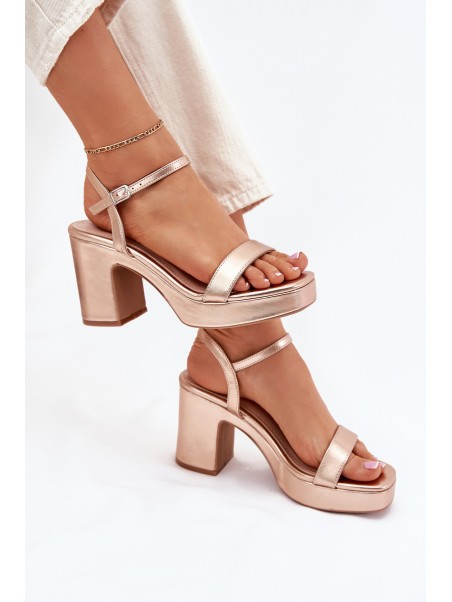Eco Leather Sandals On Heel Rose Gold Lillita