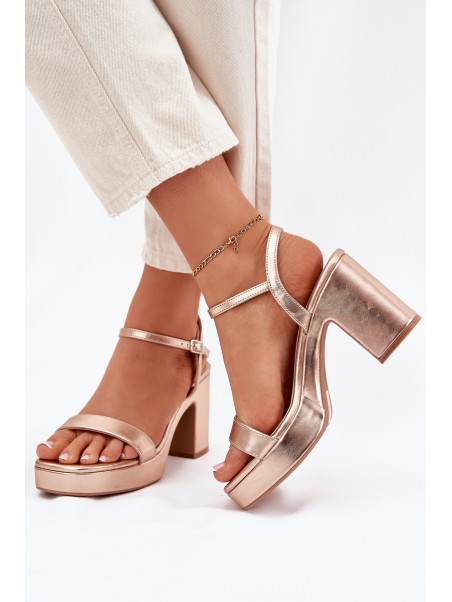 Eco Leather Sandals On Heel Rose Gold Lillita