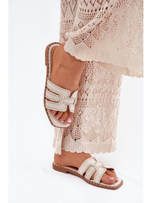 Embellished flat sandals beige Anniles