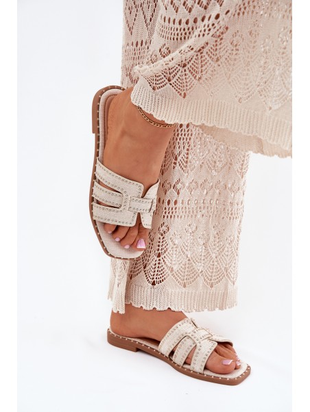 Embellished flat sandals beige Anniles
