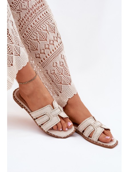 Embellished flat sandals beige Anniles
