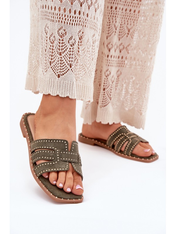 Embellished Flat Sandals Green Anniles