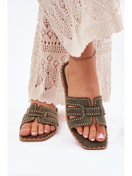 Embellished Flat Sandals Green Anniles