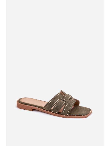 Embellished Flat Sandals Green Anniles