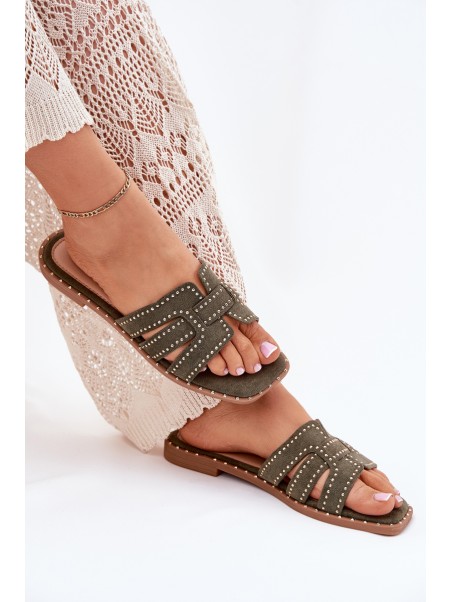 Embellished Flat Sandals Green Anniles