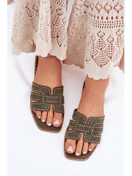 Embellished Flat Sandals Green Anniles