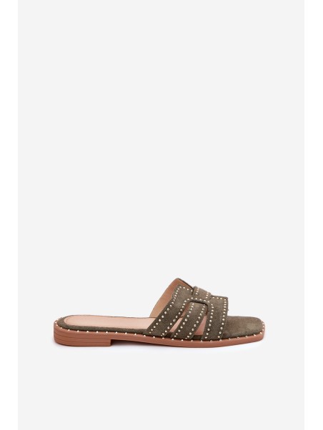 Embellished Flat Sandals Green Anniles