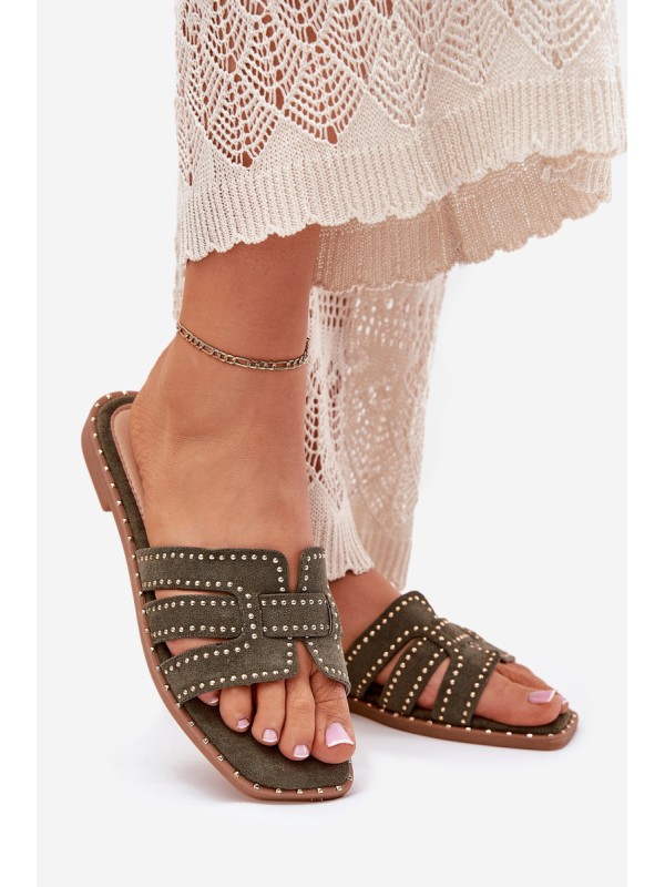 Embellished Flat Sandals Green Anniles Embellished Flat Sandals Green Anniles