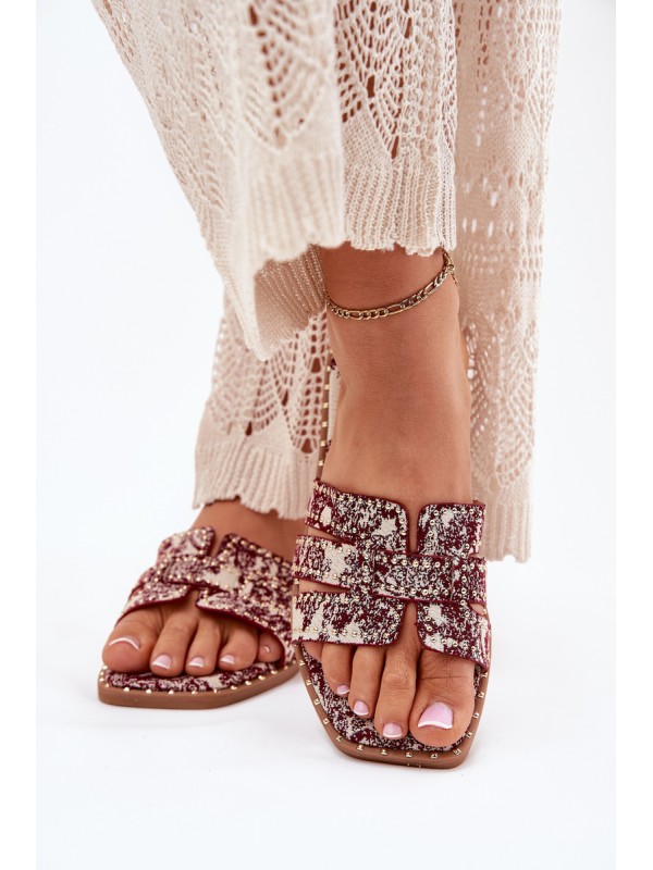 Decorated Flat Sandals Burgundy Anniles 2
