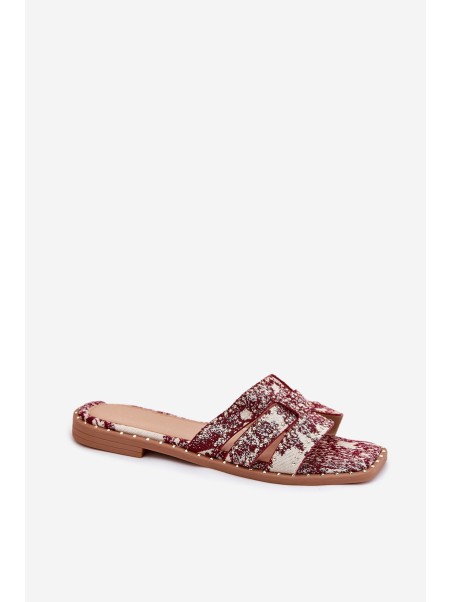 Decorated Flat Sandals Burgundy Anniles