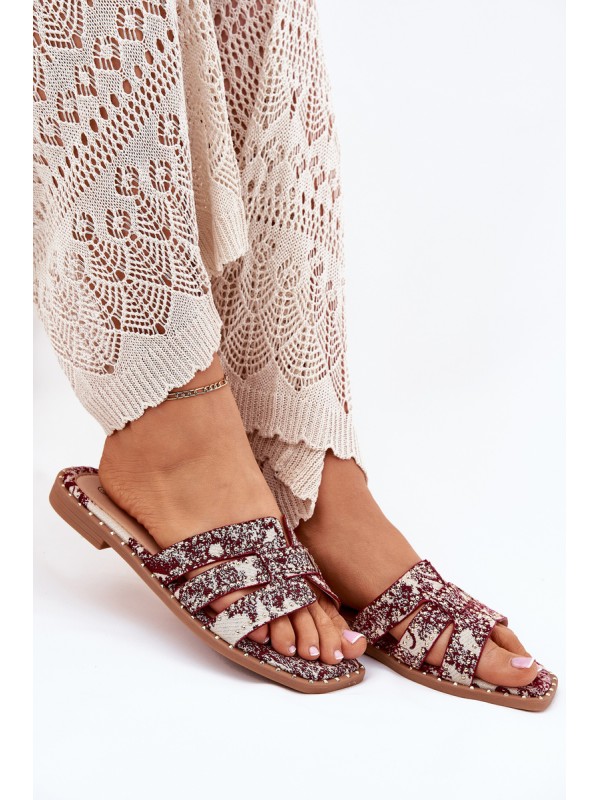 Decorated Flat Sandals Burgundy Anniles Decorated Flat Sandals Burgundy Anniles