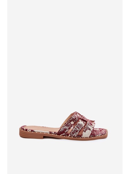 Decorated Flat Sandals Burgundy Anniles