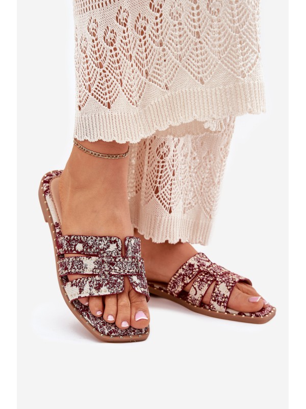 Decorated Flat Sandals Burgundy Anniles Decorated Flat Sandals Burgundy Anniles