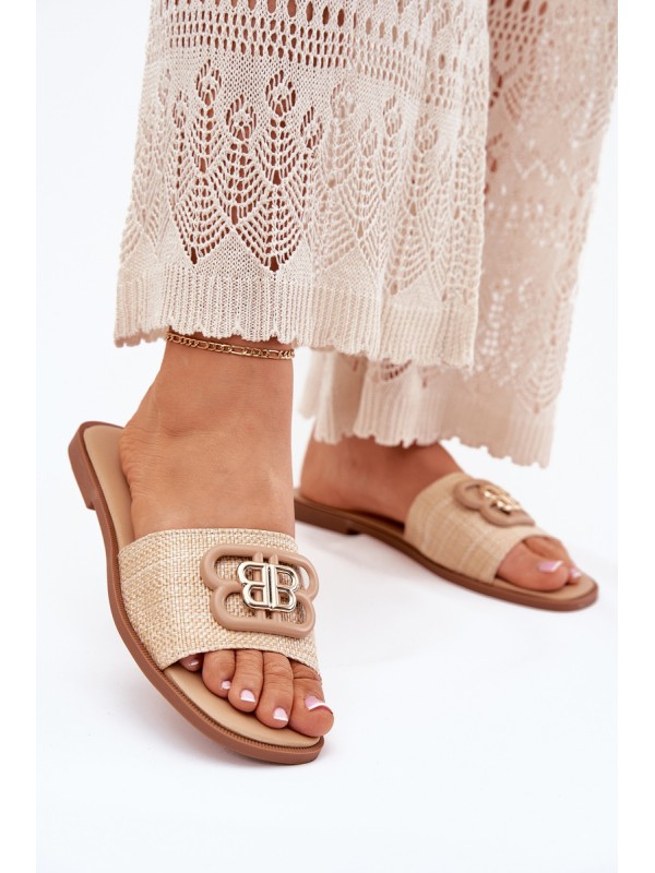 Flat Women's Slippers With Decorative Detail Beige Nenitta