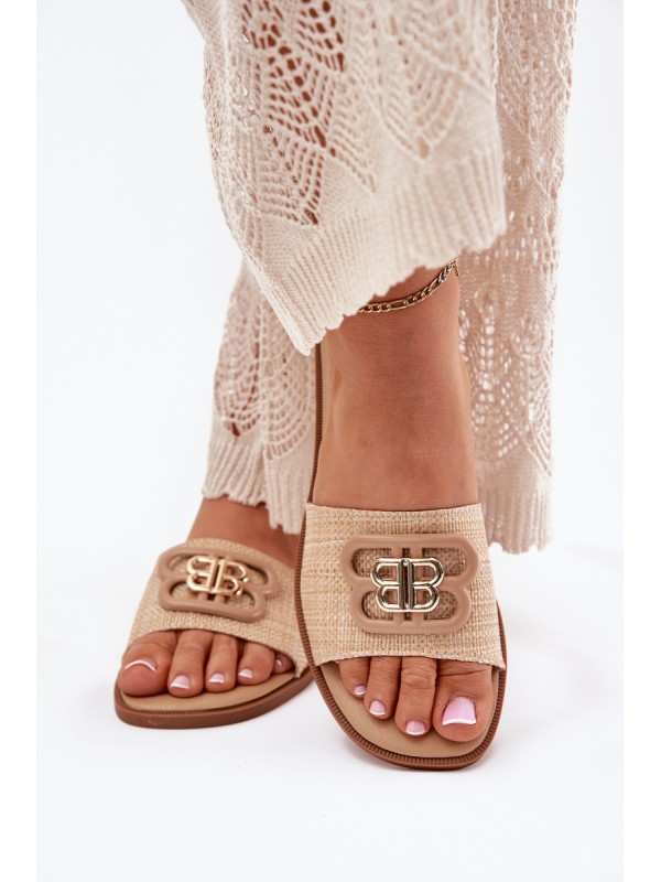 Flat Women's Slippers With Decorative Detail Beige Nenitta 2