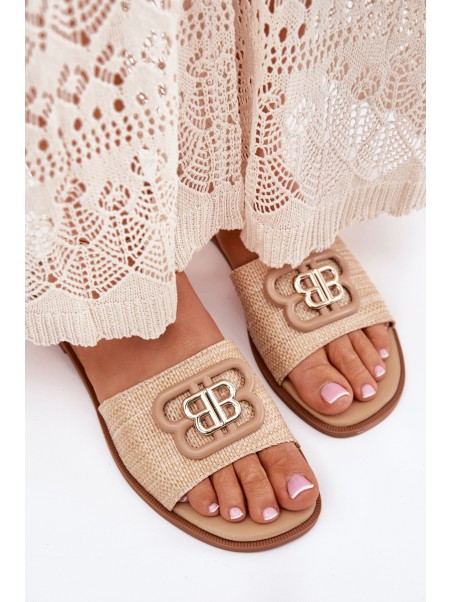 Flat Women's Slippers With Decorative Detail Beige Nenitta