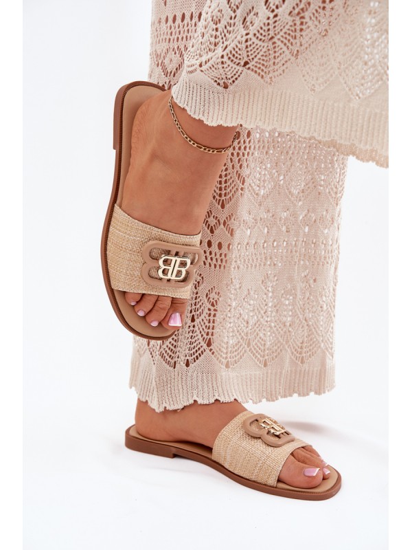 Flat Women's Slippers With Decorative Detail Beige Nenitta Flat Women's Slippers With Decorative Detail Beige Nenitta