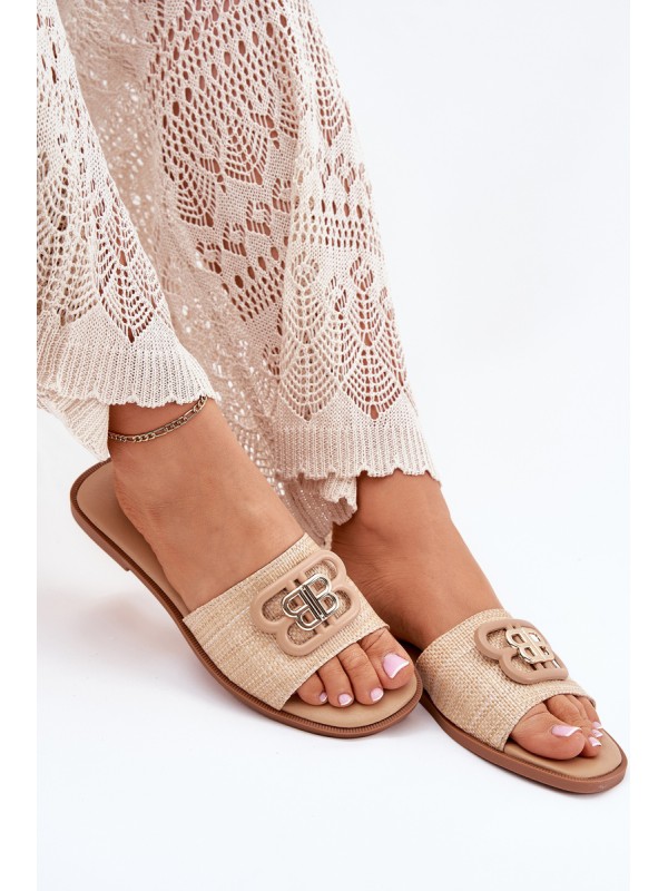 Flat Women's Slippers With Decorative Detail Beige Nenitta Flat Women's Slippers With Decorative Detail Beige Nenitta