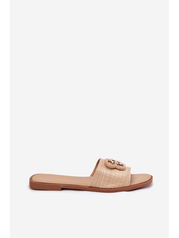 Flat Women's Slippers With Decorative Detail Beige Nenitta Flat Women's Slippers With Decorative Detail Beige Nenitta