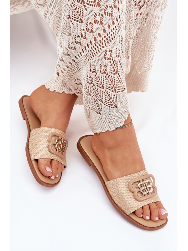 Flat Women's Slippers With Decorative Detail Beige Nenitta Flat Women's Slippers With Decorative Detail Beige Nenitta