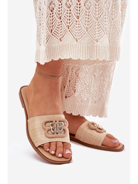 Flat Women's Slippers With Decorative Detail Beige Nenitta