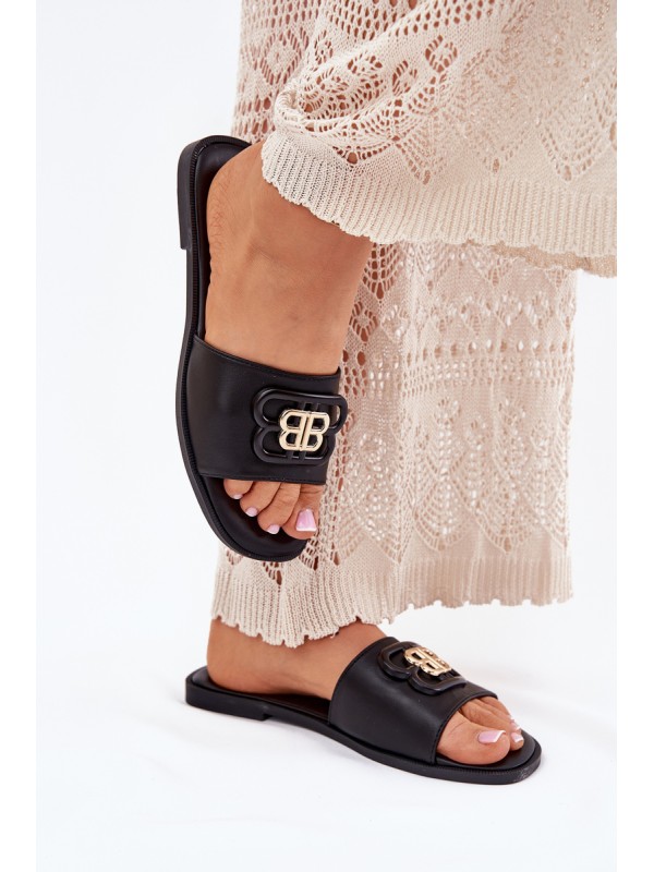 Flat Women's Slippers With Decorative Detail Black Nenitta