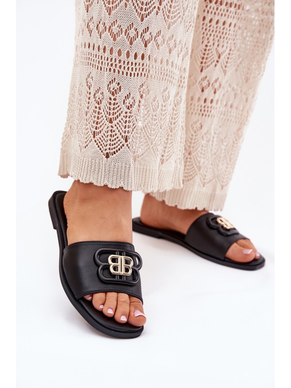 Flat Women's Slippers With Decorative Detail Black Nenitta 2
