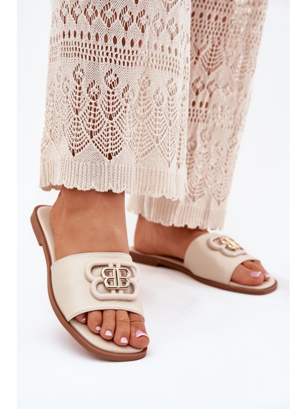 Flat Ladies Sandals With Decorative Detail Beige Nenitta