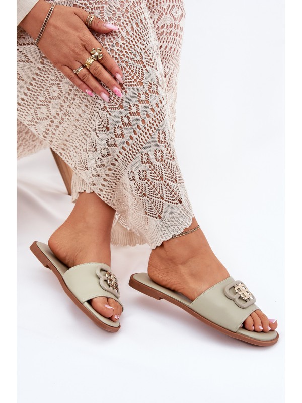 Flat Women's Sandals With Decorative Detail Green Nenitta